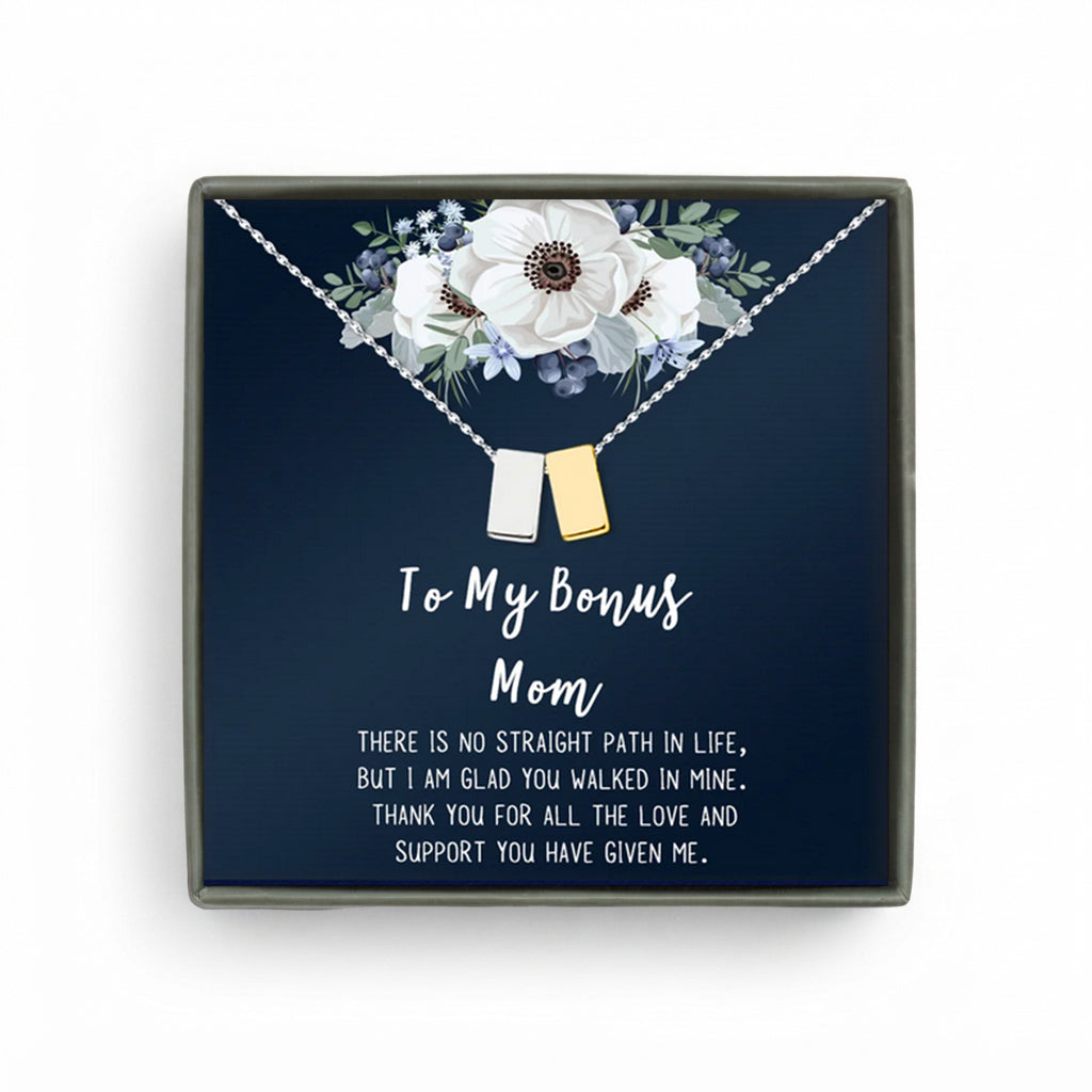 "To my Bonus Mom" Card and Cube Necklace