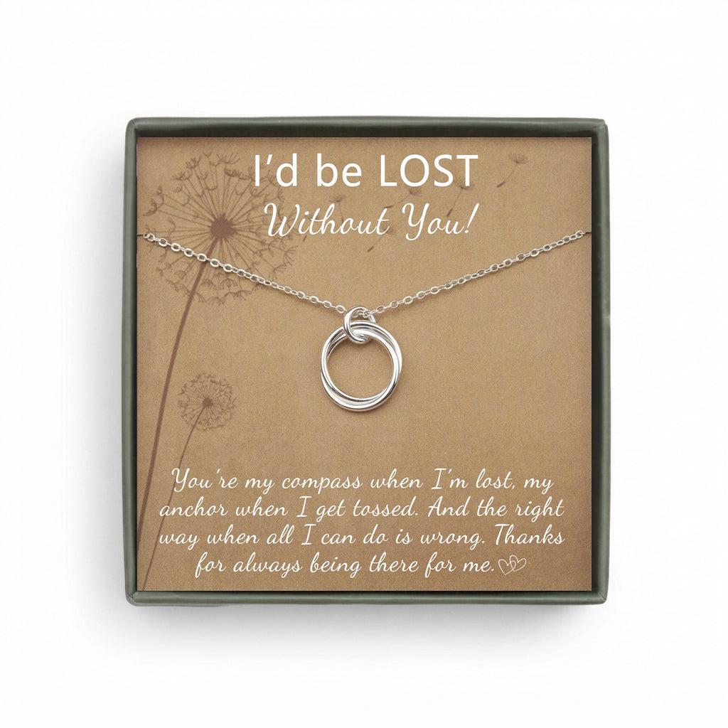 "I'd be lost without you" Card and Sterling Silver Necklace