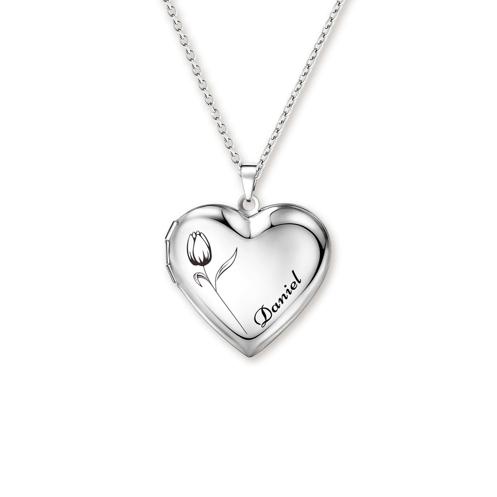 Birth Flower and Name Locket Necklace