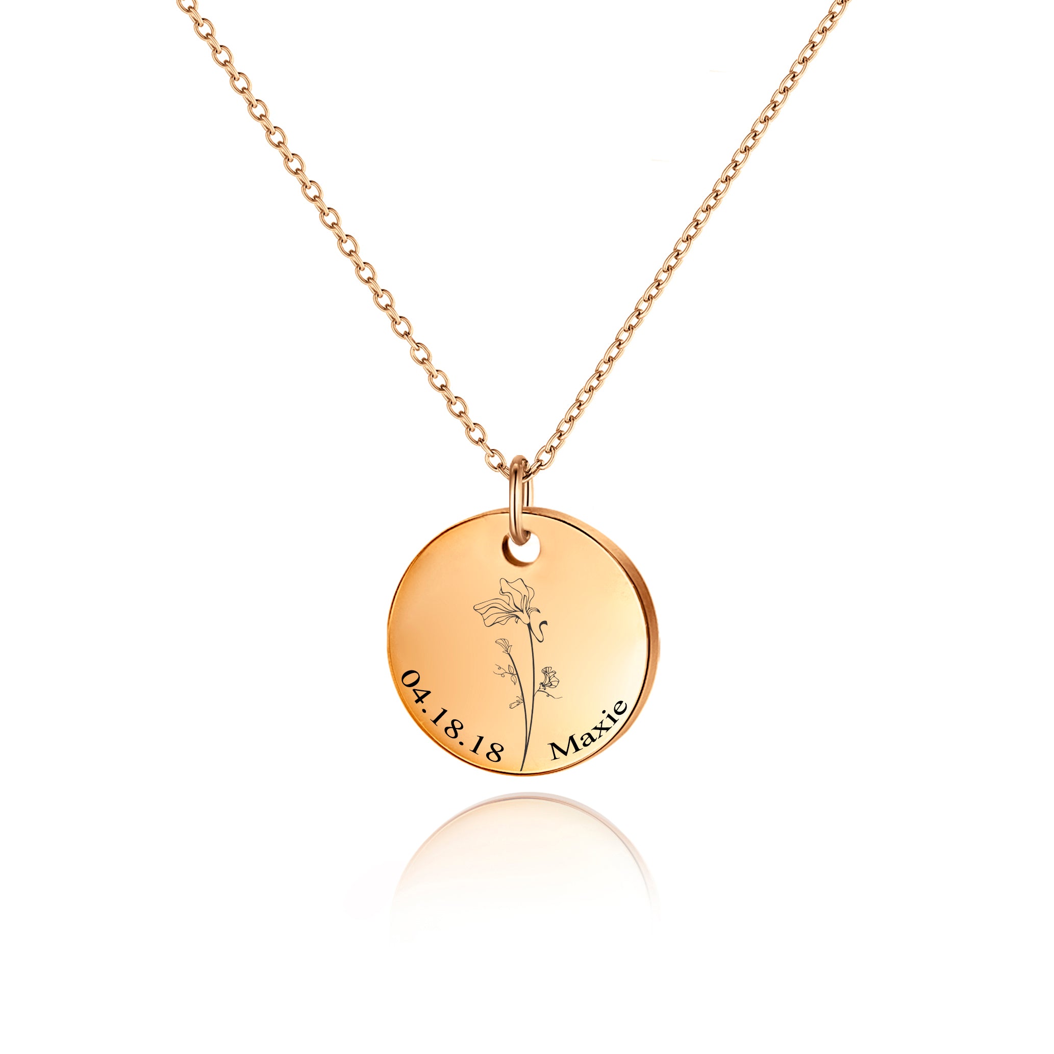 Birth Flower Name and Date Necklace