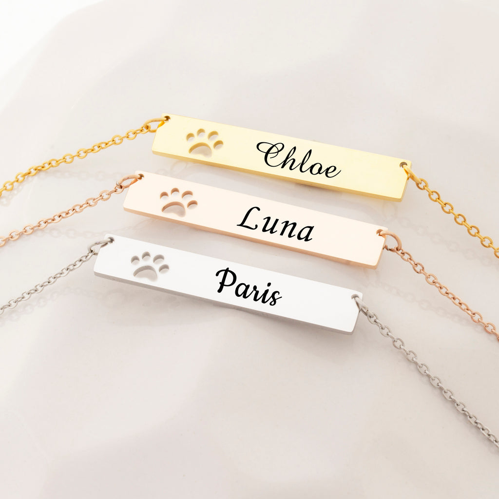 Custom Paw Print Cut-Out Bar Necklace