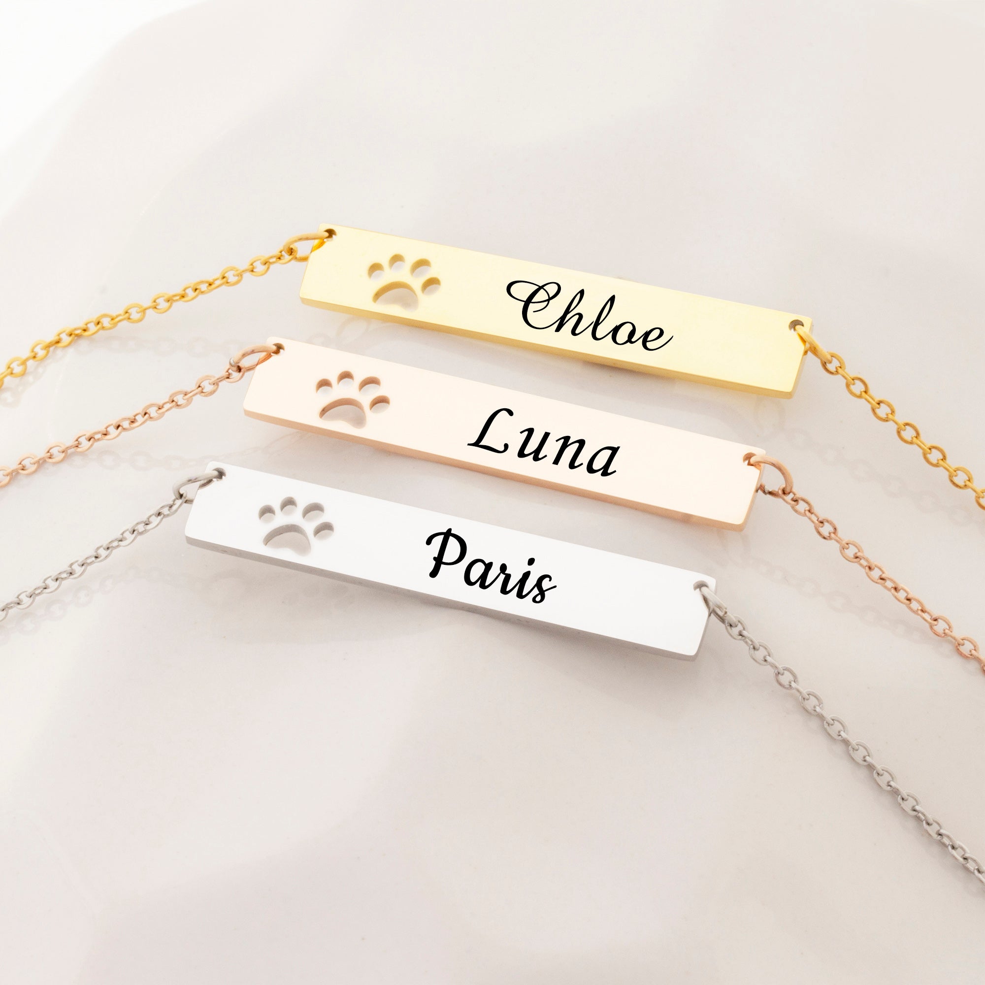 Custom Paw Print Cut-Out Bar Necklace