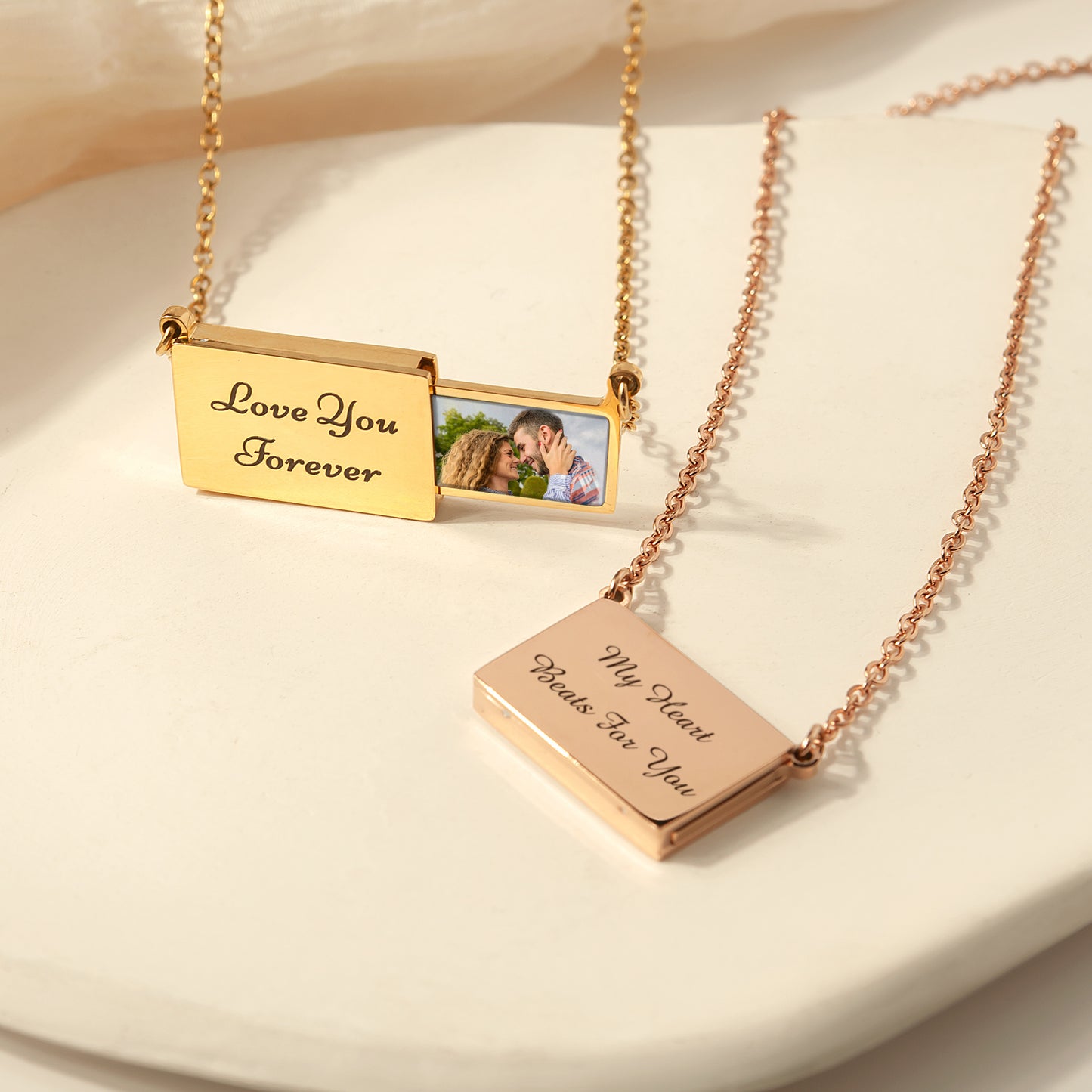 Personalized Couple's Hidden Photo Locket Necklace