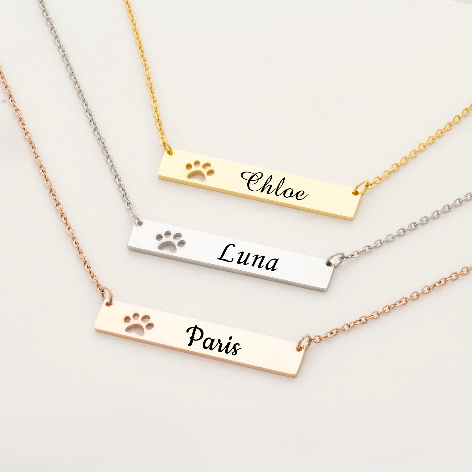 Custom Paw Print Cut-Out Bar Necklace