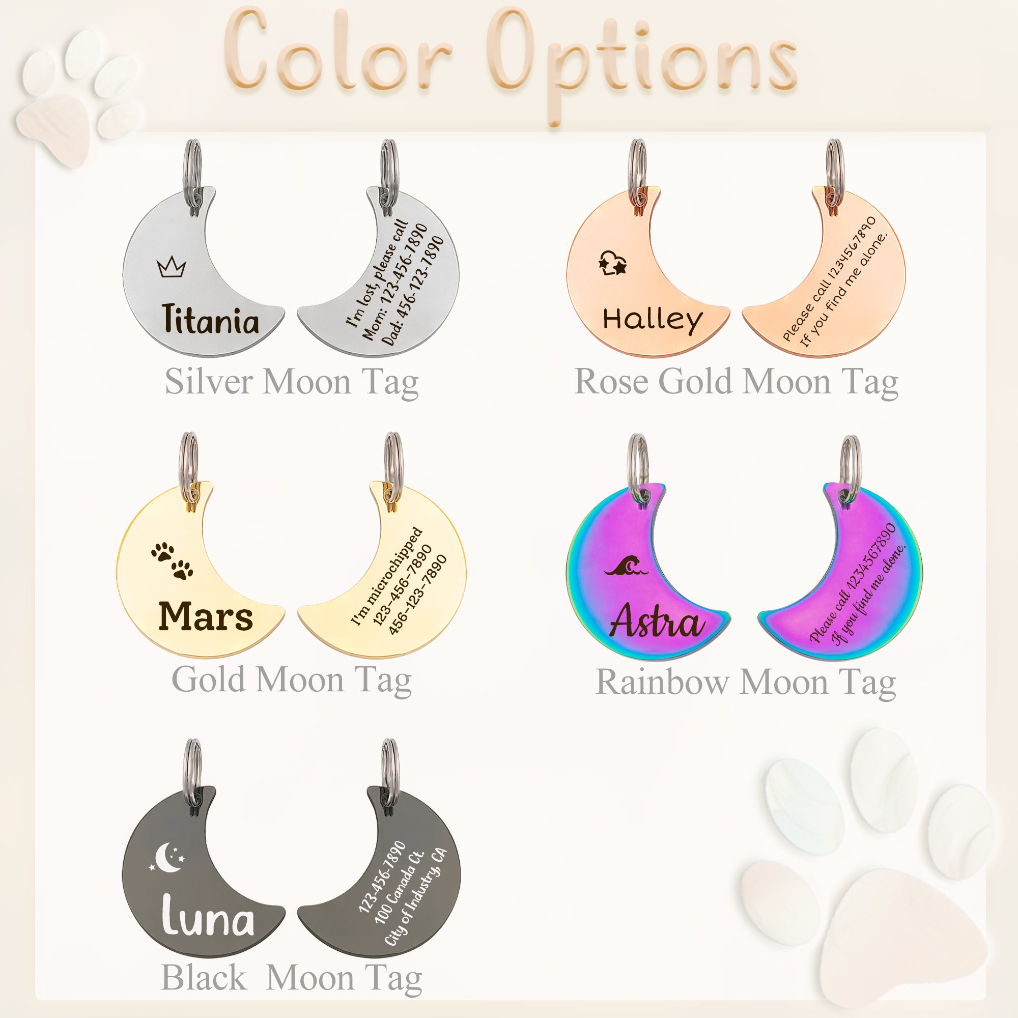 Personalized Moon Shaped Pet ID Dog Tag for Pets