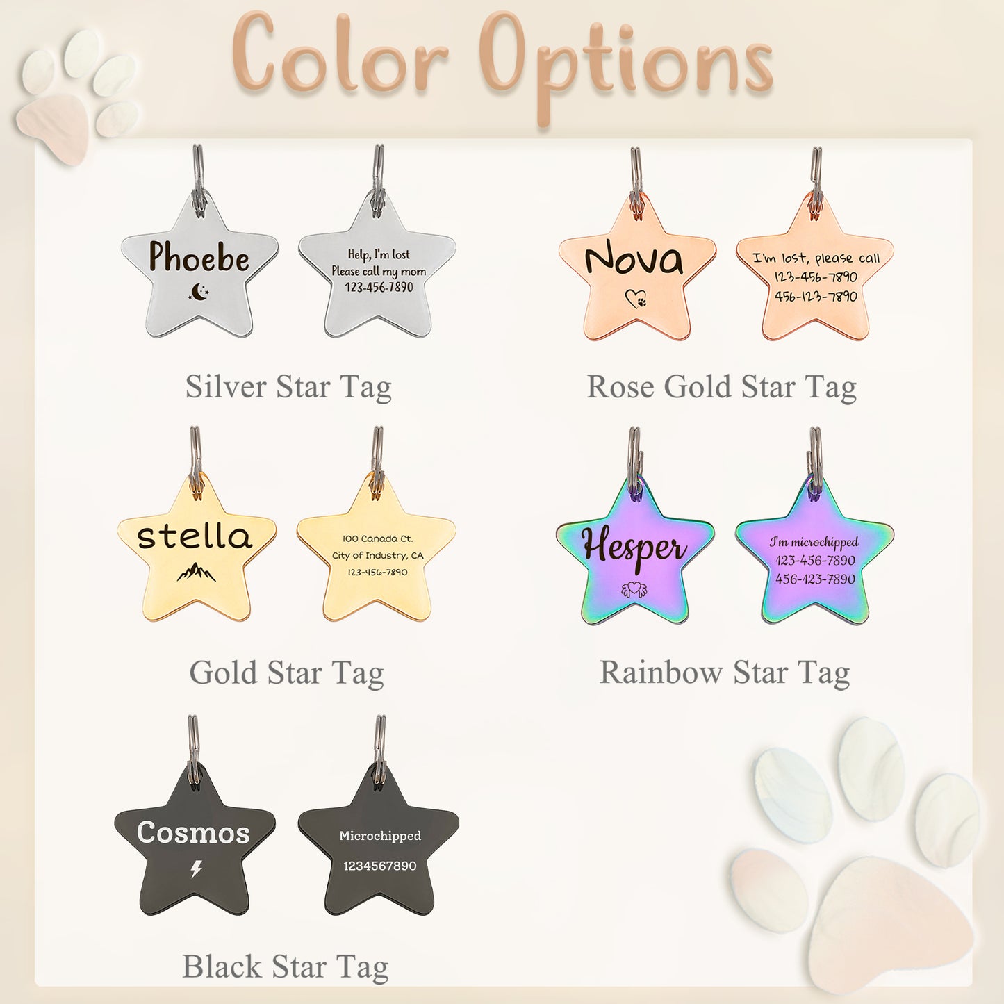 Personalized Star Shaped Name and Icon Pet ID Dog Tag