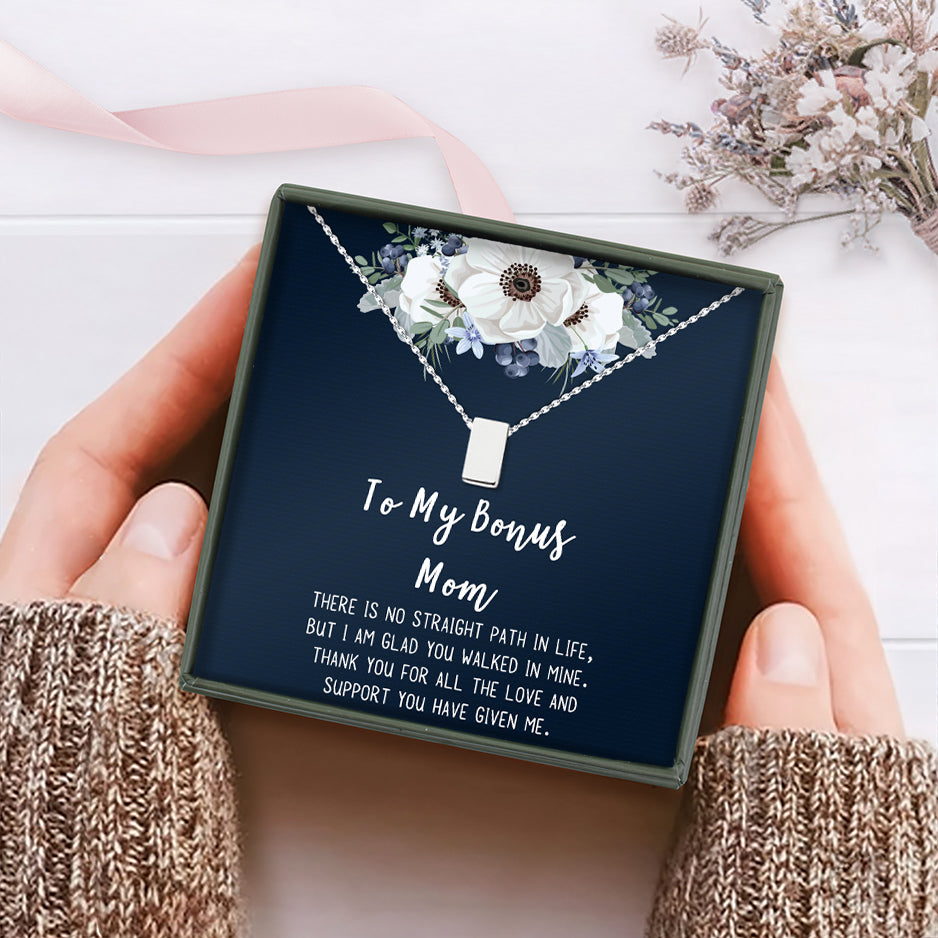 To my Bonus Mom Cube Necklace Gift Set
