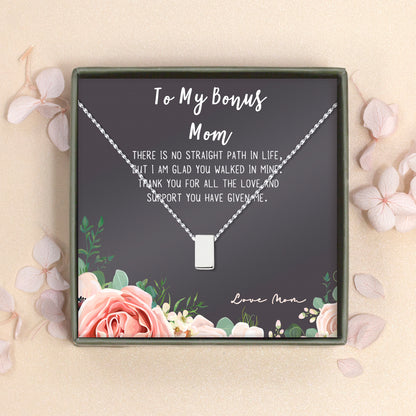 "To My Bonus Mom" Card and Cube Necklace