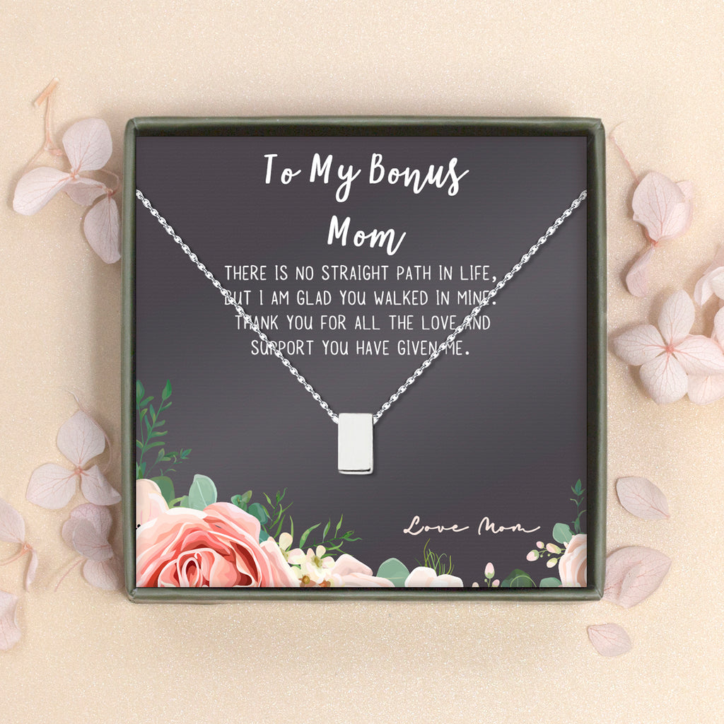 "To My Bonus Mom" Card and Cube Necklace