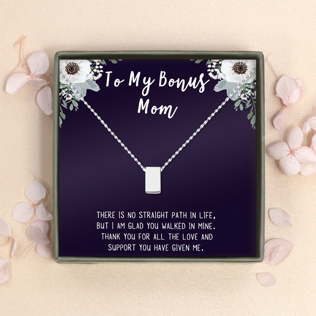 "To my Bonus Mom" Card and Cube Necklace