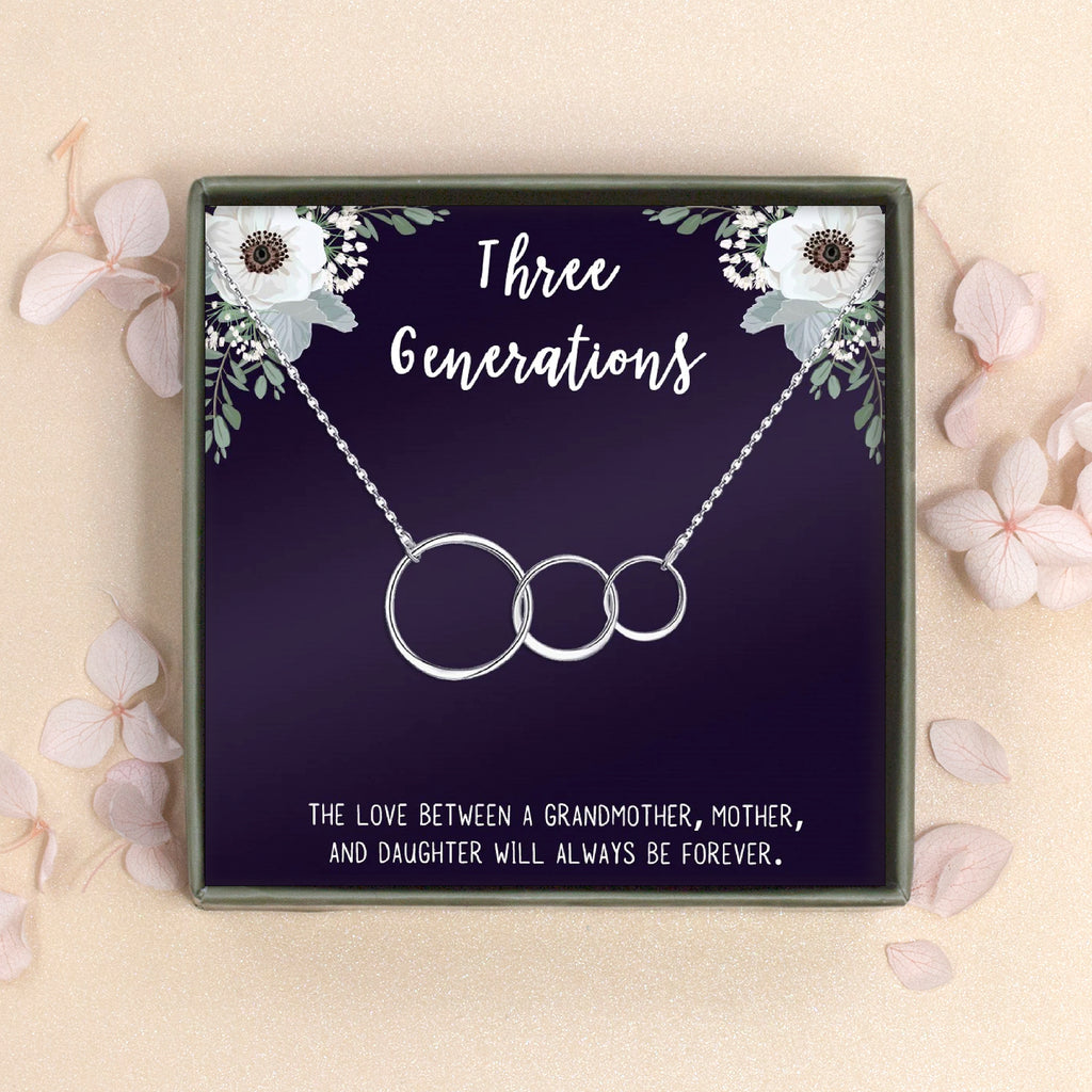 Three Generations Triple Infinity Ring Necklace Gift Set