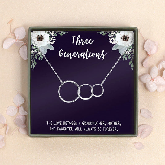 Mothers Day Gifts for Grandma, Three Generations Necklace Gift for Grandma, Mom, and Daughter, Personalized Birthday Gift for Grandma Nana