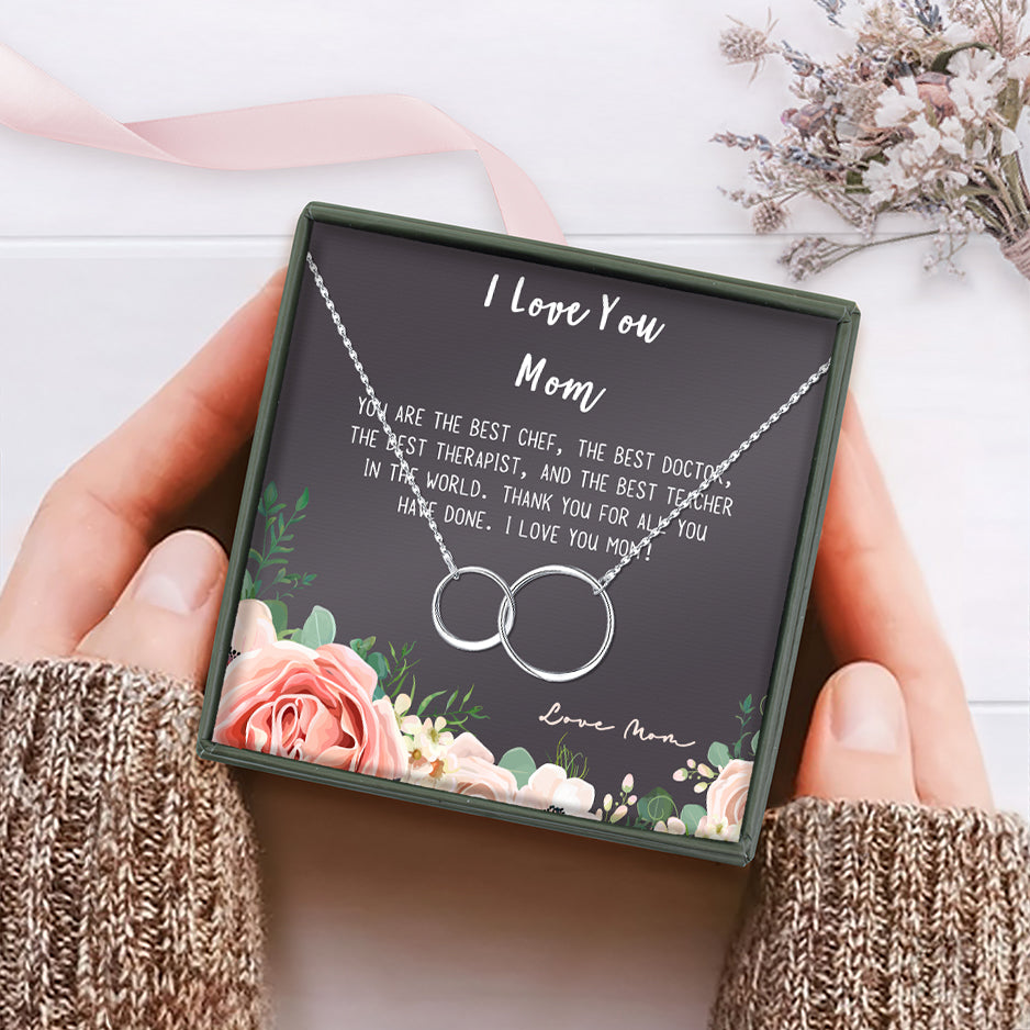 I Love You Mom Double Infinity Ring Necklace Gift Set