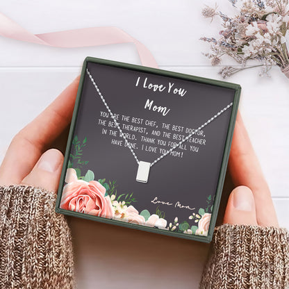 I Love Mom Cube Necklace Gift Set