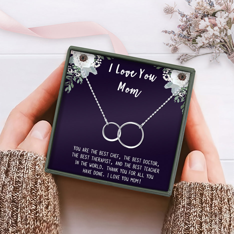 I Love You Mom Double Infinity Ring Necklace Gift Set