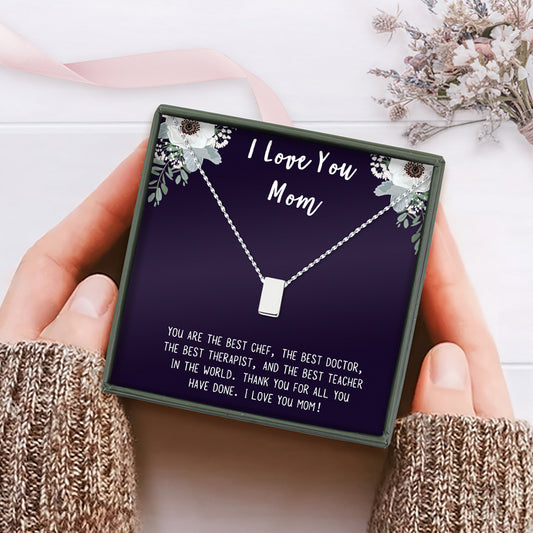 I Love Mom Cube Necklace Gift Set