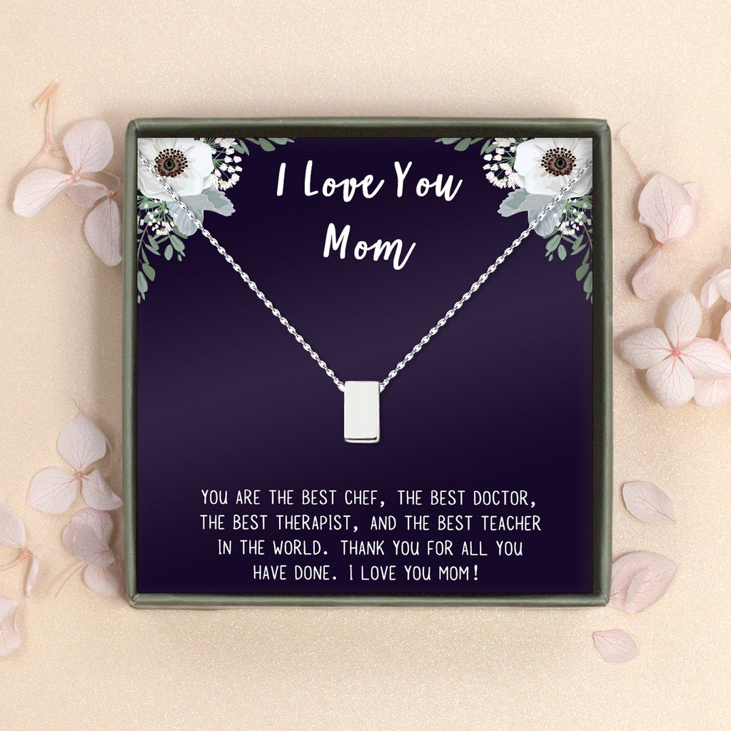 I Love Mom Cube Necklace Gift Set