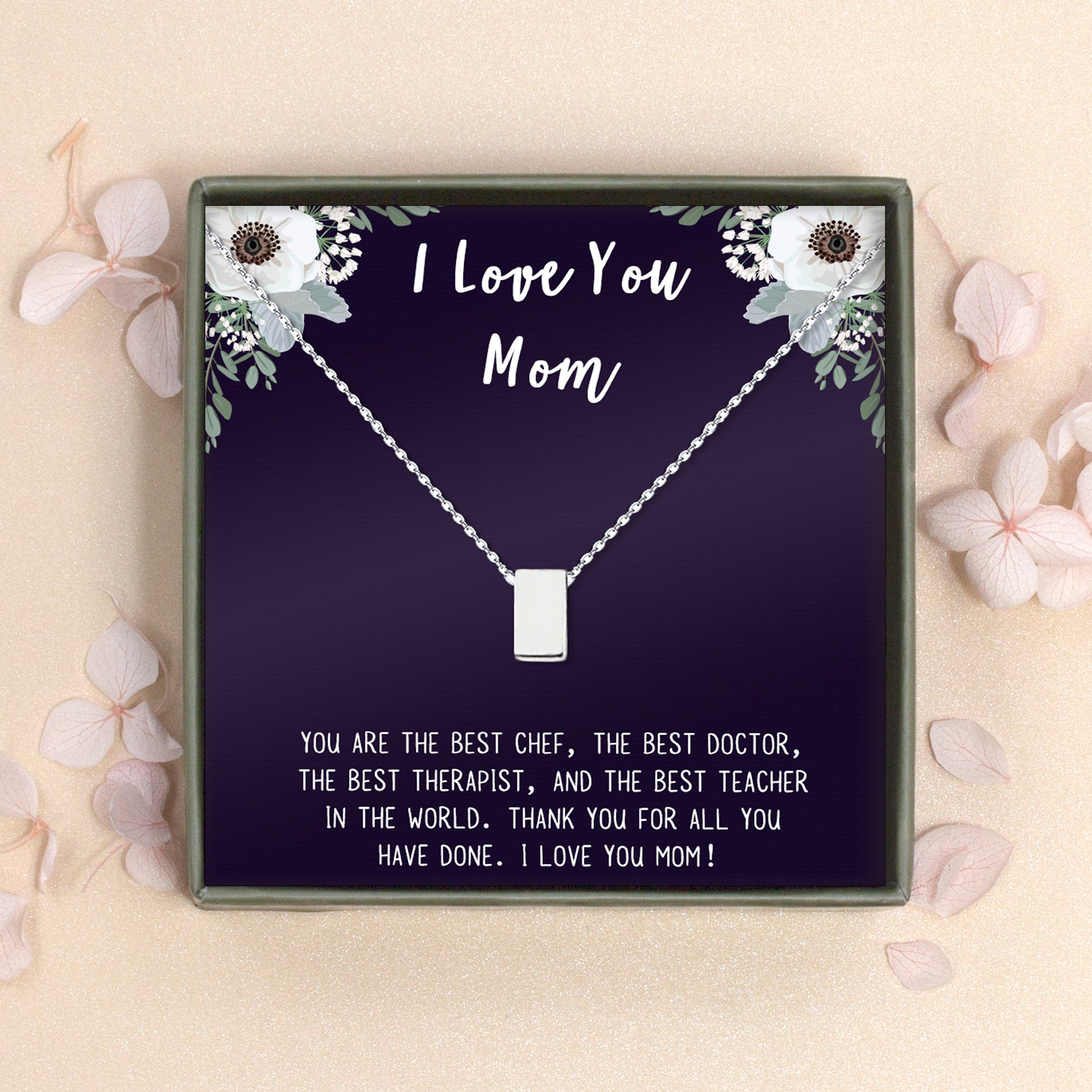 I Love Mom Cube Necklace Gift Set