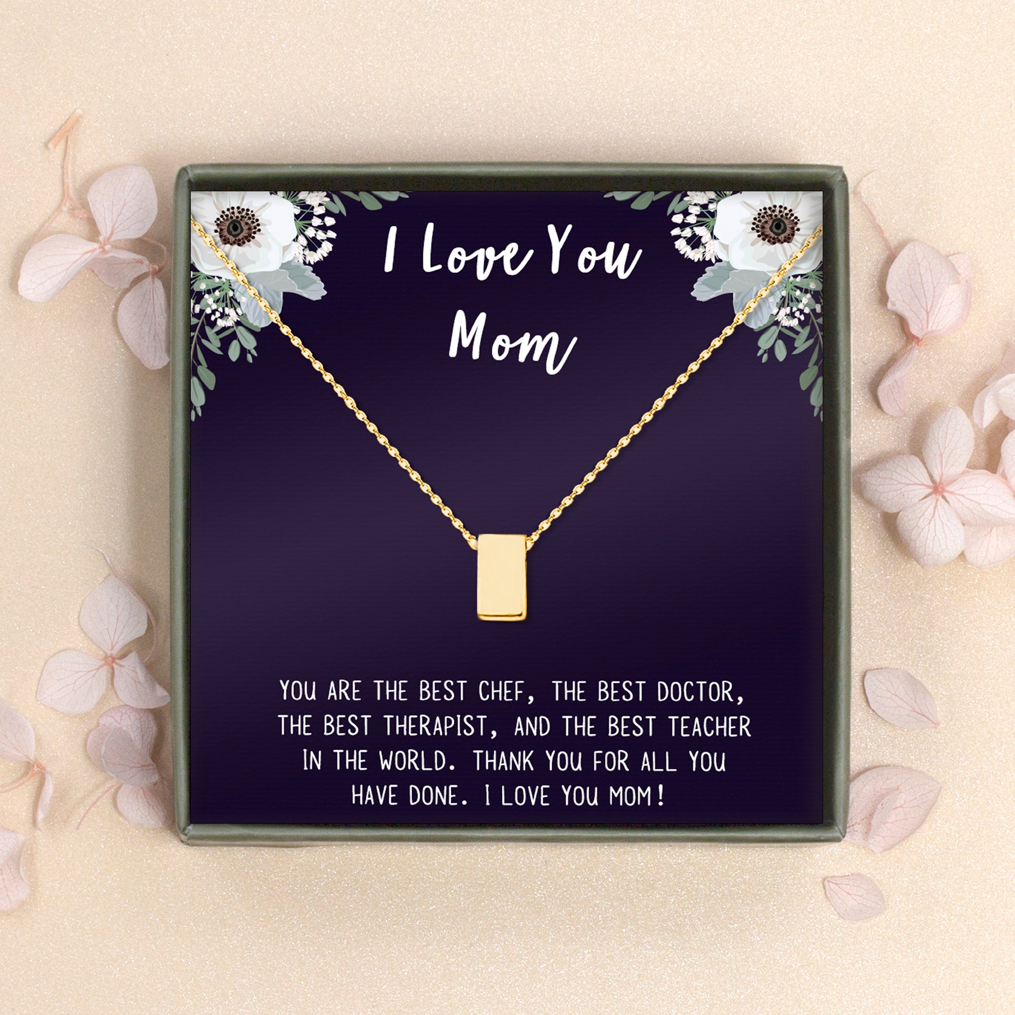 I Love Mom Cube Necklace Gift Set