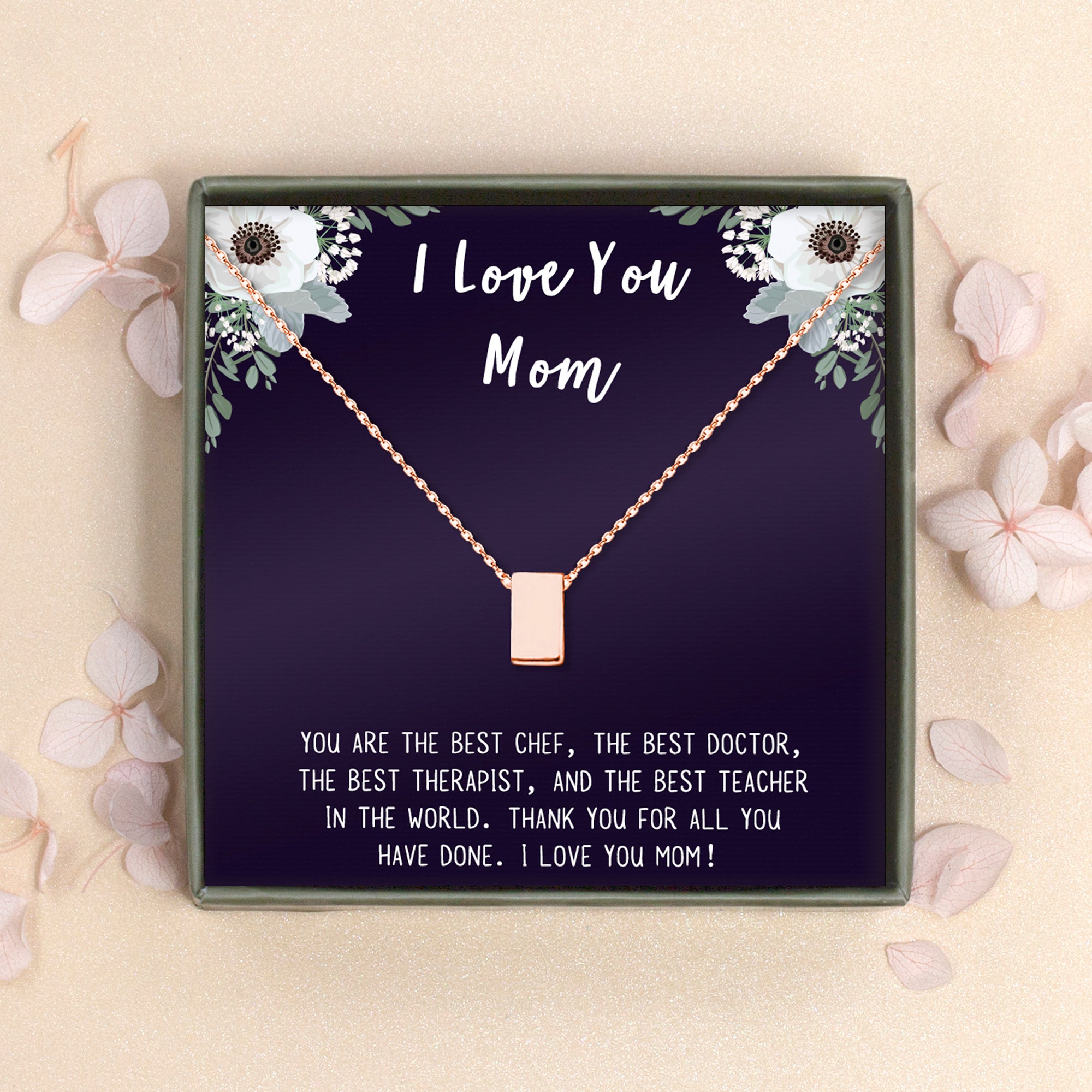I Love Mom Cube Necklace Gift Set