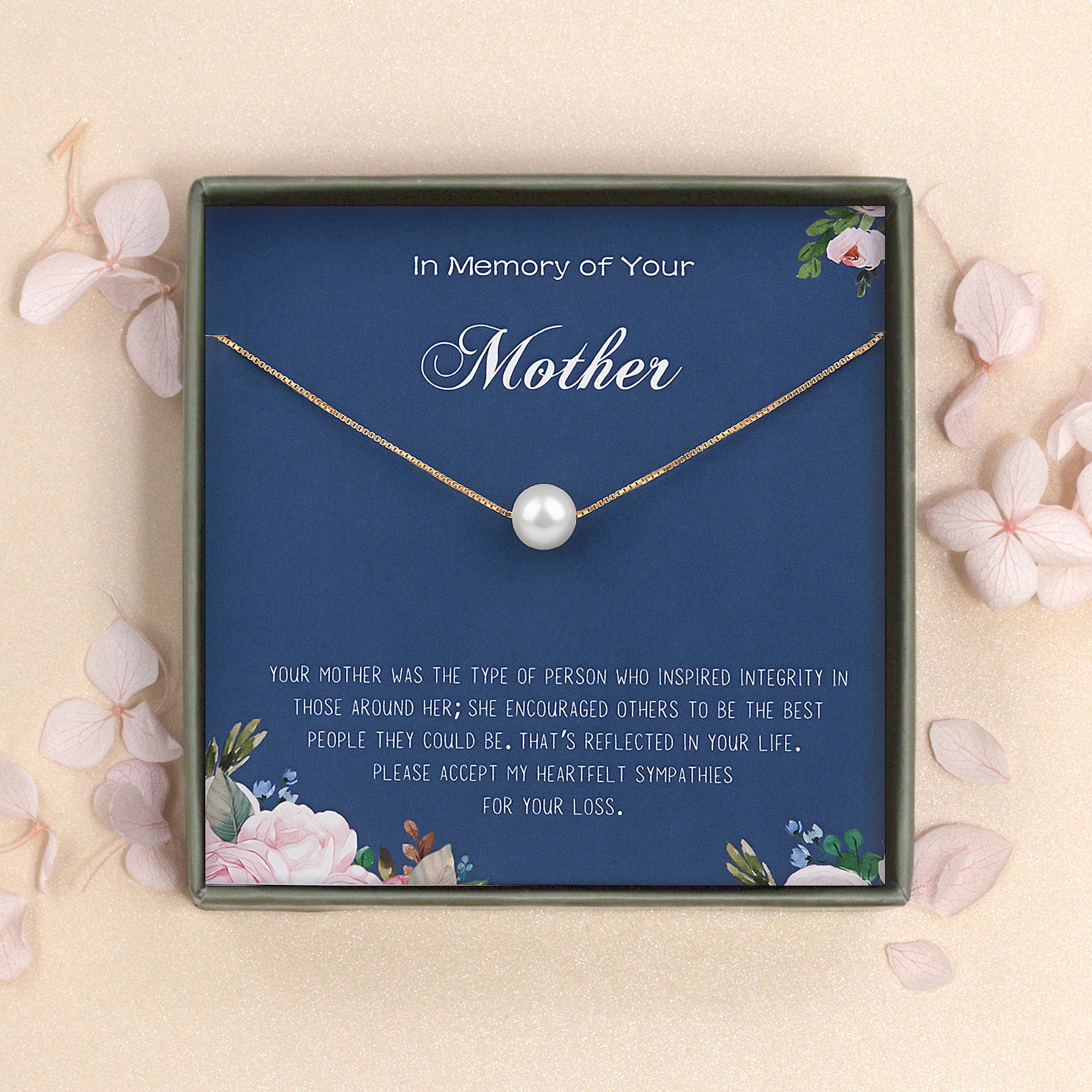 "In Memory of your Mother" Card and Pearl Necklace