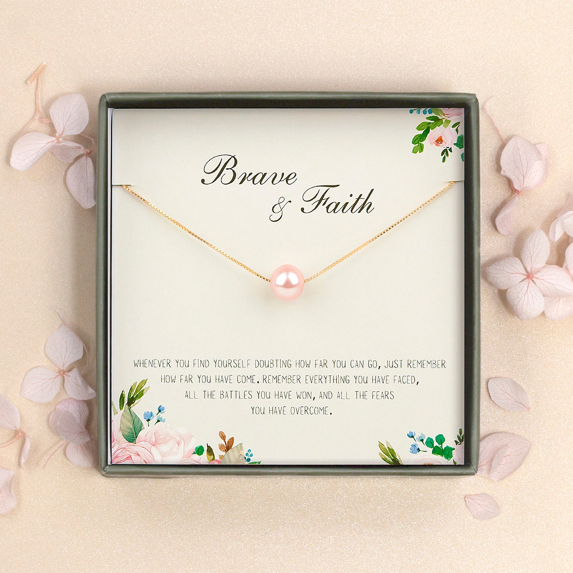 "Brave and Faith" Pearl Motivational Necklace