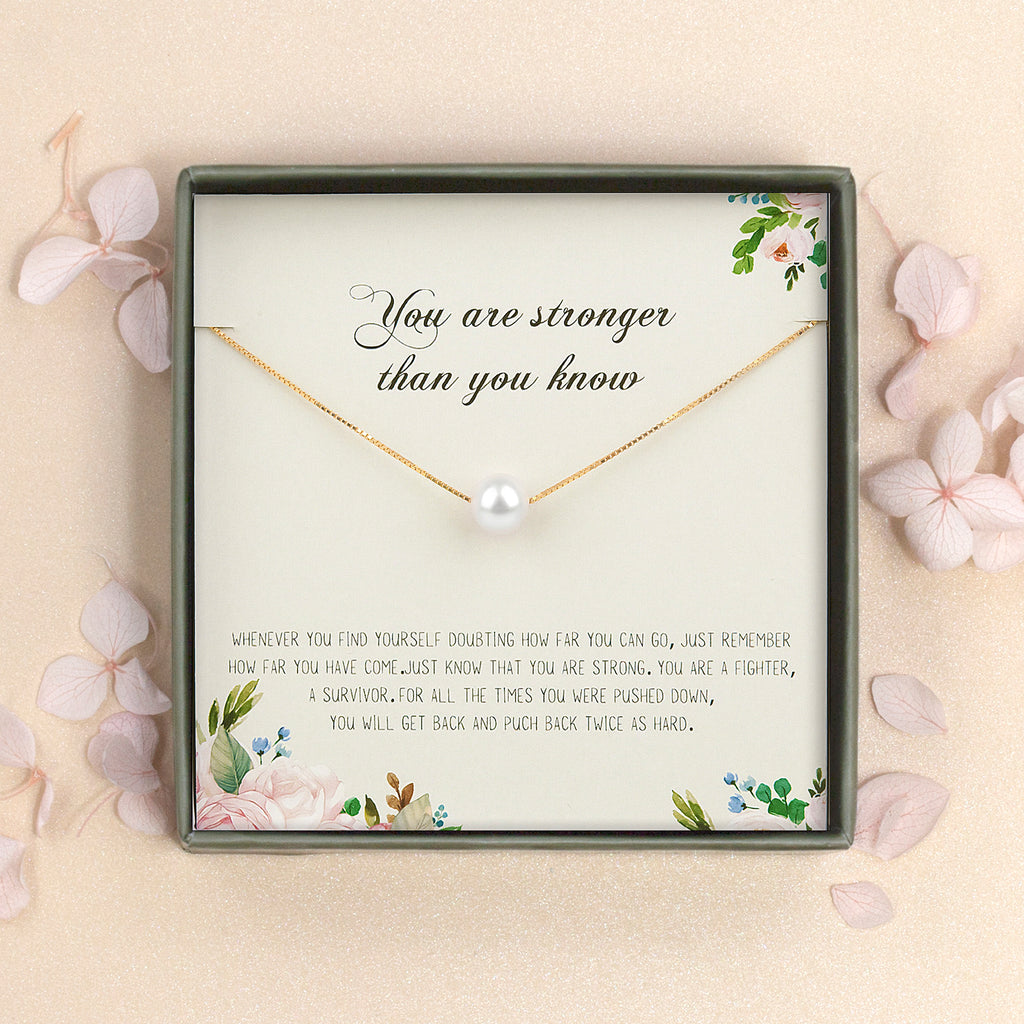"You are Stronger then you know" Card and Pearl Necklace