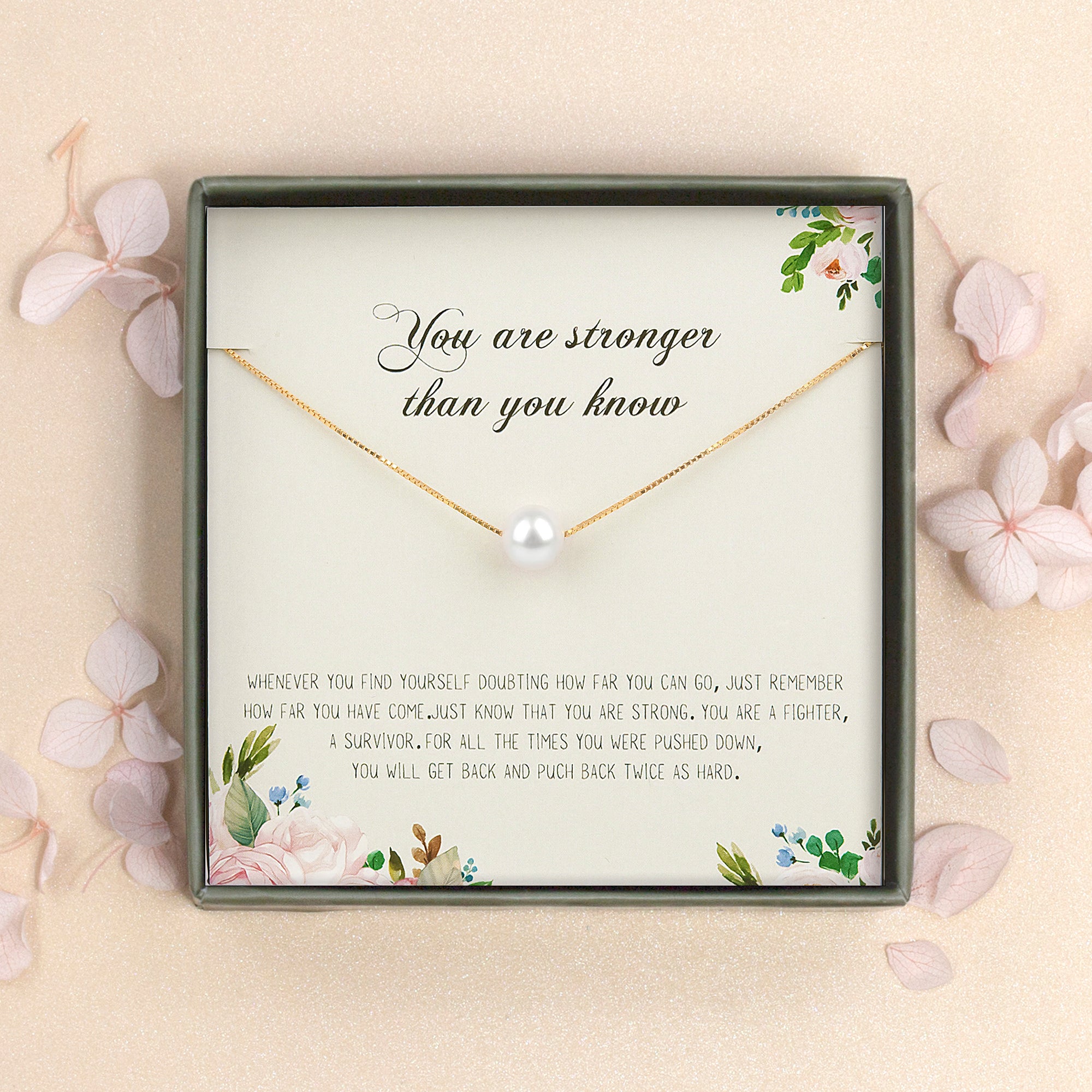 "You are Stronger then you know" Card and Pearl Necklace