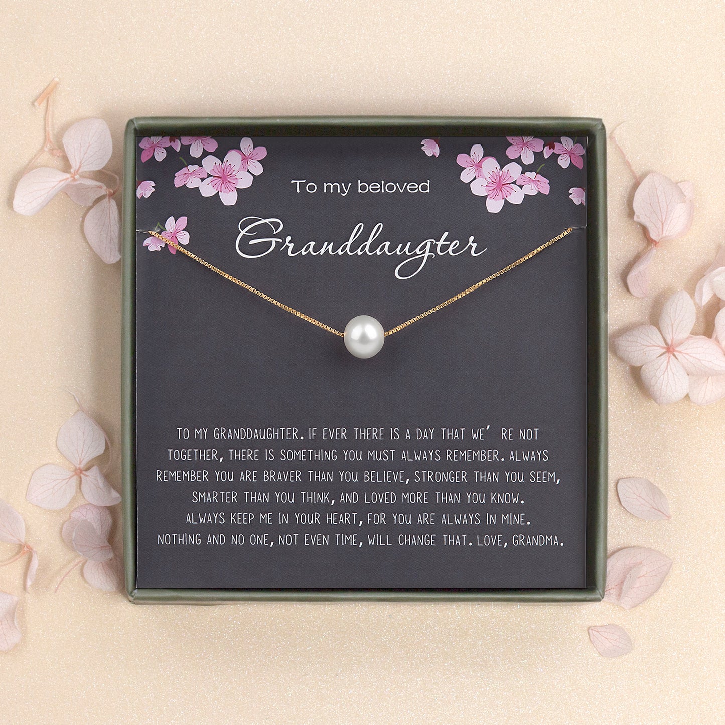 "To my Beloved Granddaughter" Card and Pearl Necklace