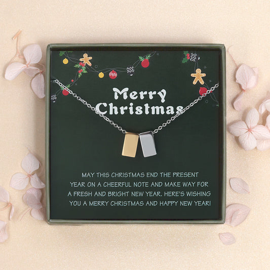 "Merry Christmas" Card and Cube Necklace