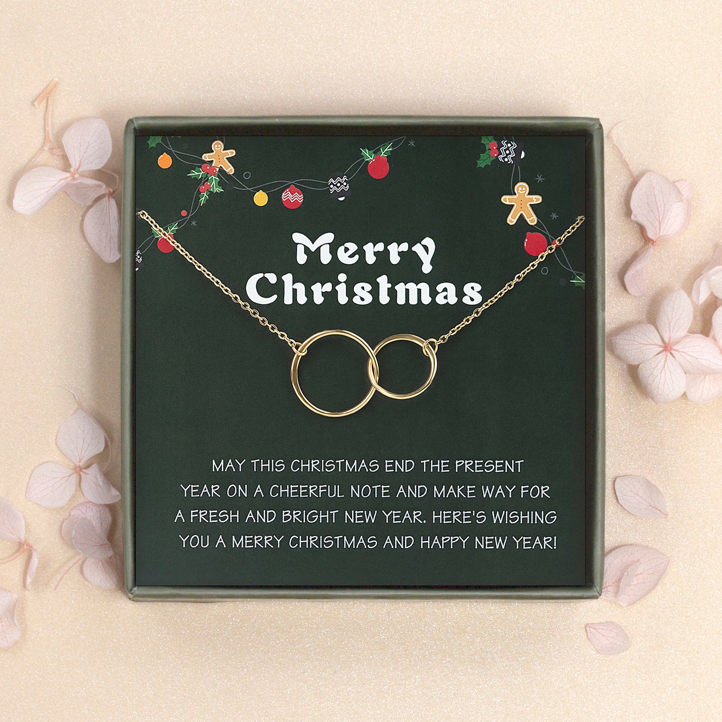 "Merry Christmas" Card and Infinity Rings Necklace