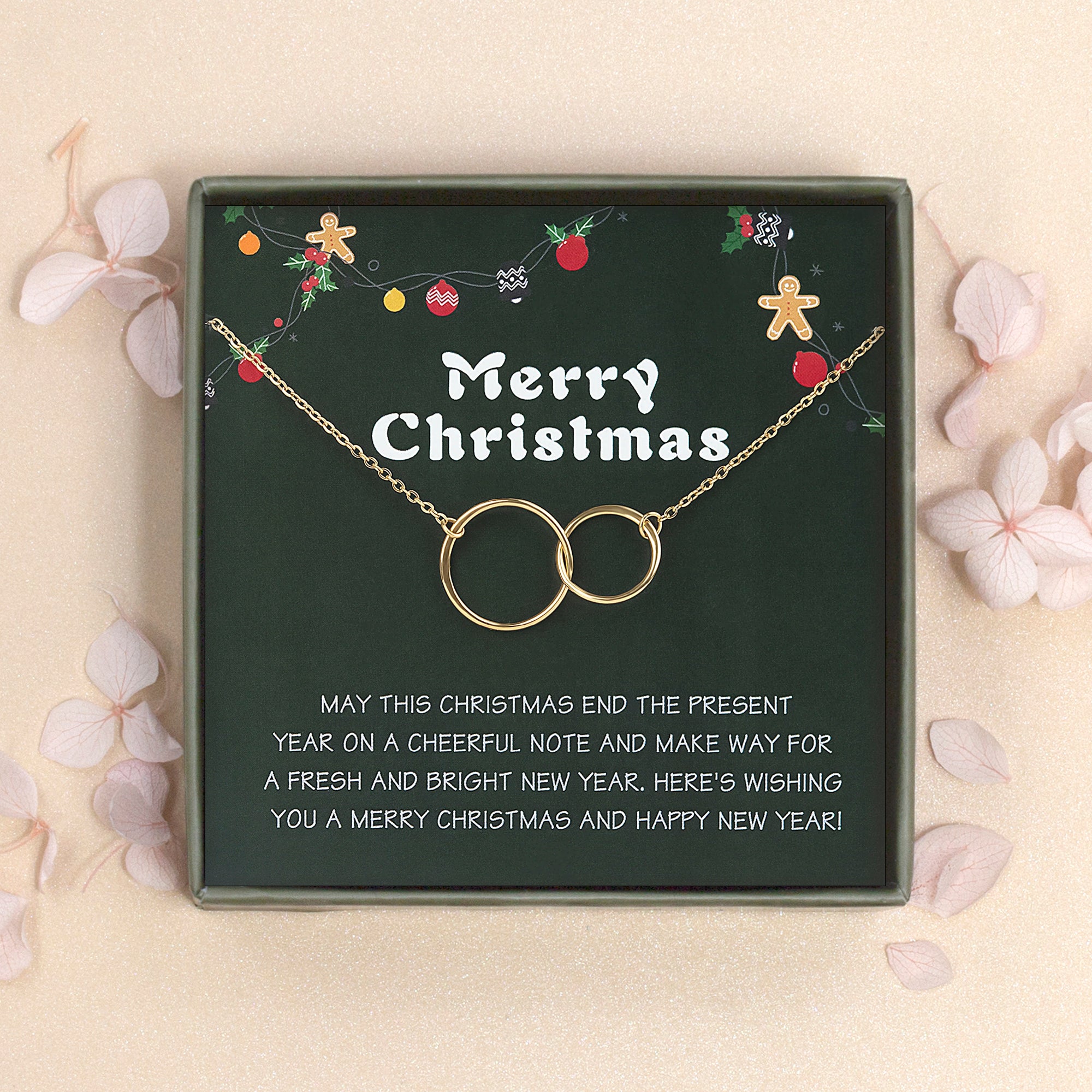 "Merry Christmas" Card and Infinity Rings Necklace