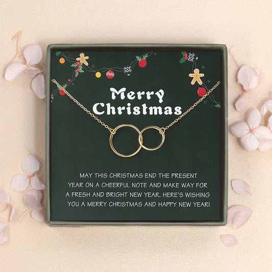 "Merry Christmas" Card and Infinity Rings Necklace