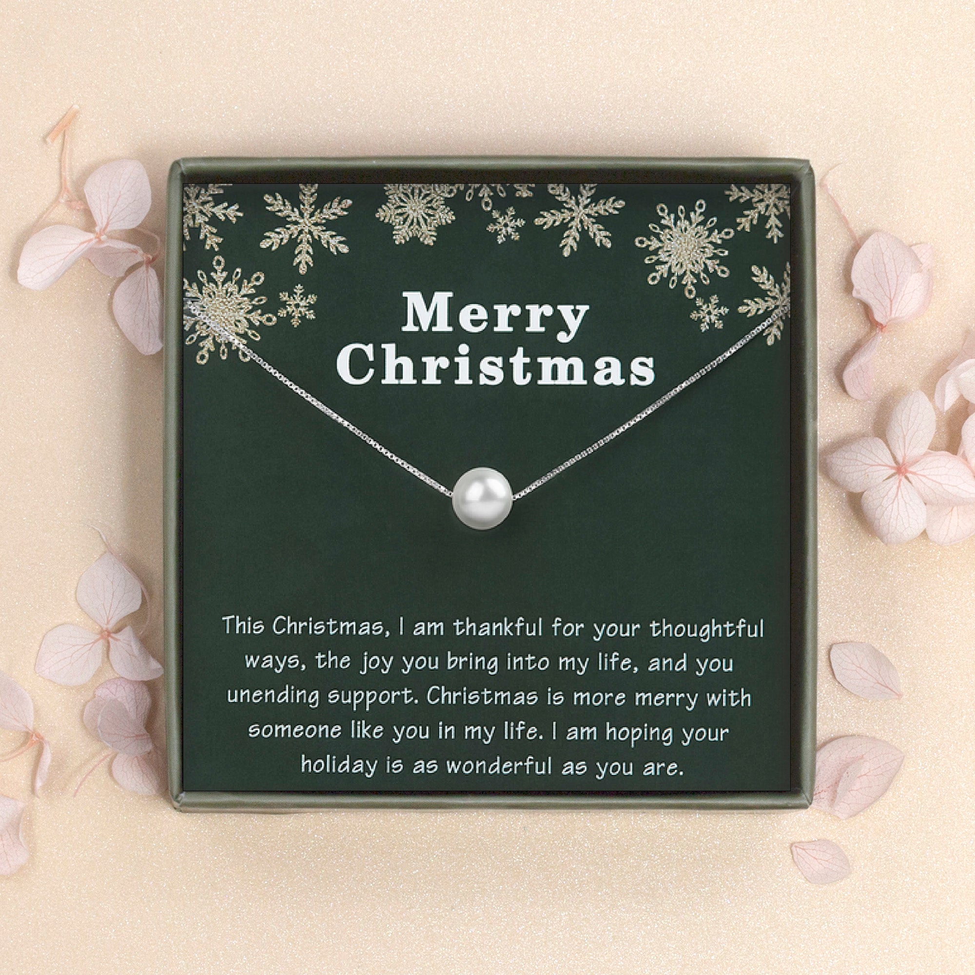 Anavia Christmas Gifts for Mom, Sterling Silver Pearl Necklace Christmas Gifts Card for Grandma and Mother in Law-[Pink Pearl + Silver Chain], Women's