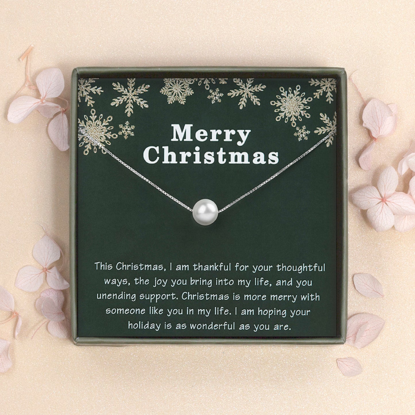 Merry Christmas Card and Freshwater Pearl Necklace Jewelry Set