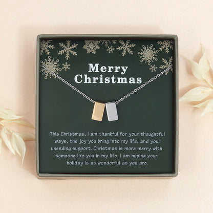 Merry Christmas Card and Cube Necklace Jewelry Gift Set