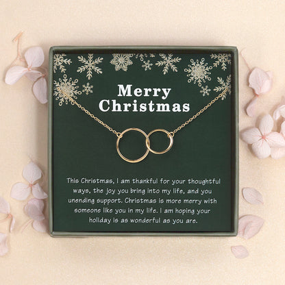 Merry Christmas Card and Infinity Rings Necklace Jewelry Gift Set