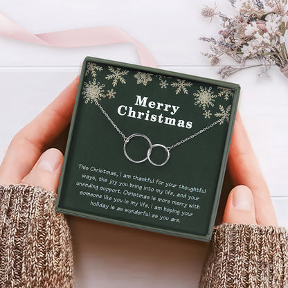 Merry Christmas Card and Infinity Rings Necklace Jewelry Gift Set