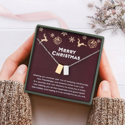 Merry Christmas Card and Cube Necklace Gift Set