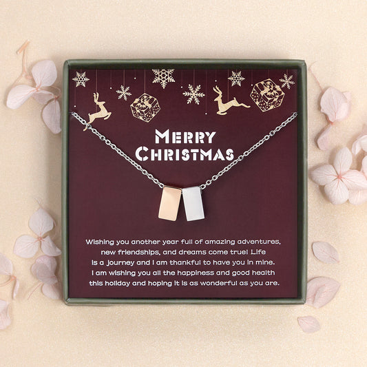 Merry Christmas Card and Cube Necklace Gift Set