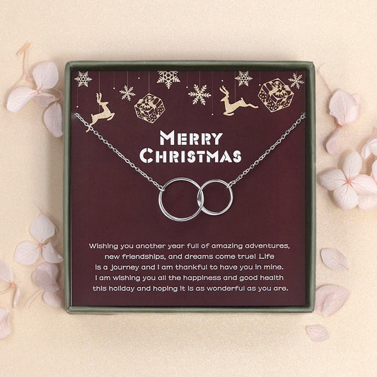 Merry Christmas Card and Infinity Rings Necklace Gift Set