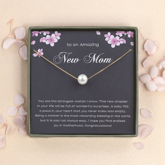 "To an Amazing New Mom" Card and Pearl Necklace