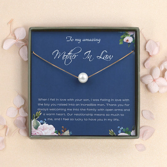 "To an Amazing Mother in Law" Card and Pearl Necklace