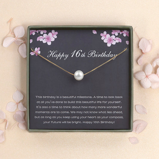 "Happy 16th Birthday" Card and Pearl Necklace