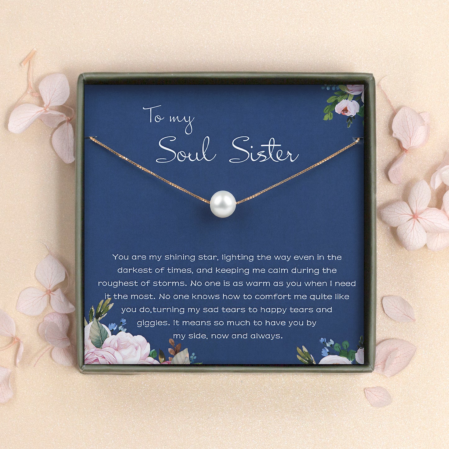 Soul Sister Pearl Necklace, Custom Birthday Gift 925 Sterling Silver Necklace for Soul Sister