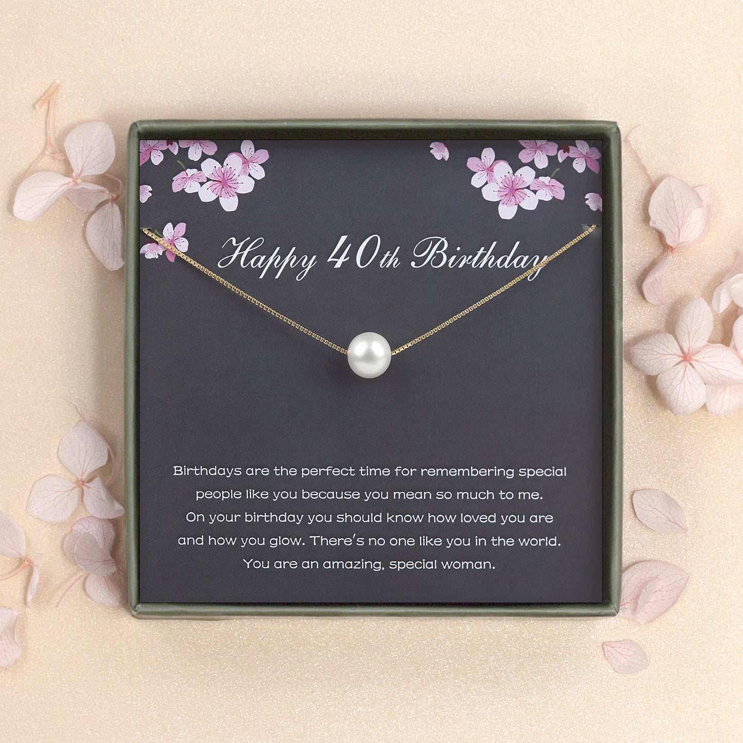 "Happy 40th Birthday" Card and Pearl Necklace