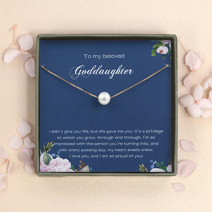 "To my Beloved Goddaughter" Card and Pearl Necklace