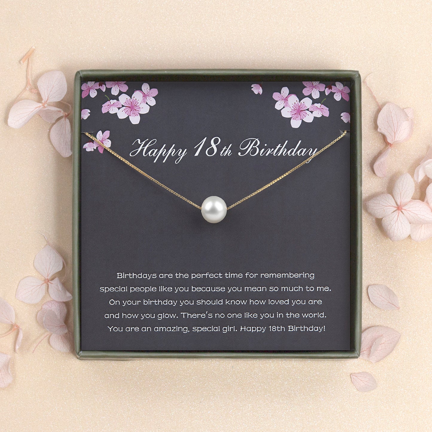 "Happy 18th Birthday" Card and Pearl Necklace