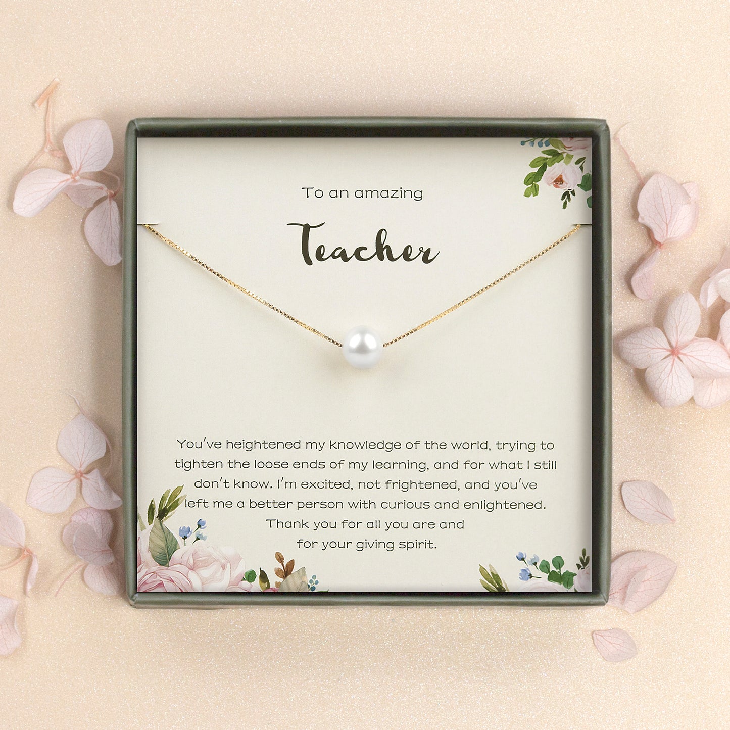 To an Amazing Teacher Card with Freshwater Pearl Necklace Gift