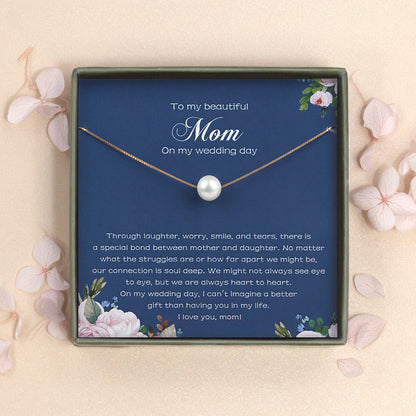 "To my Beloved Mom" Card and Pearl Necklace